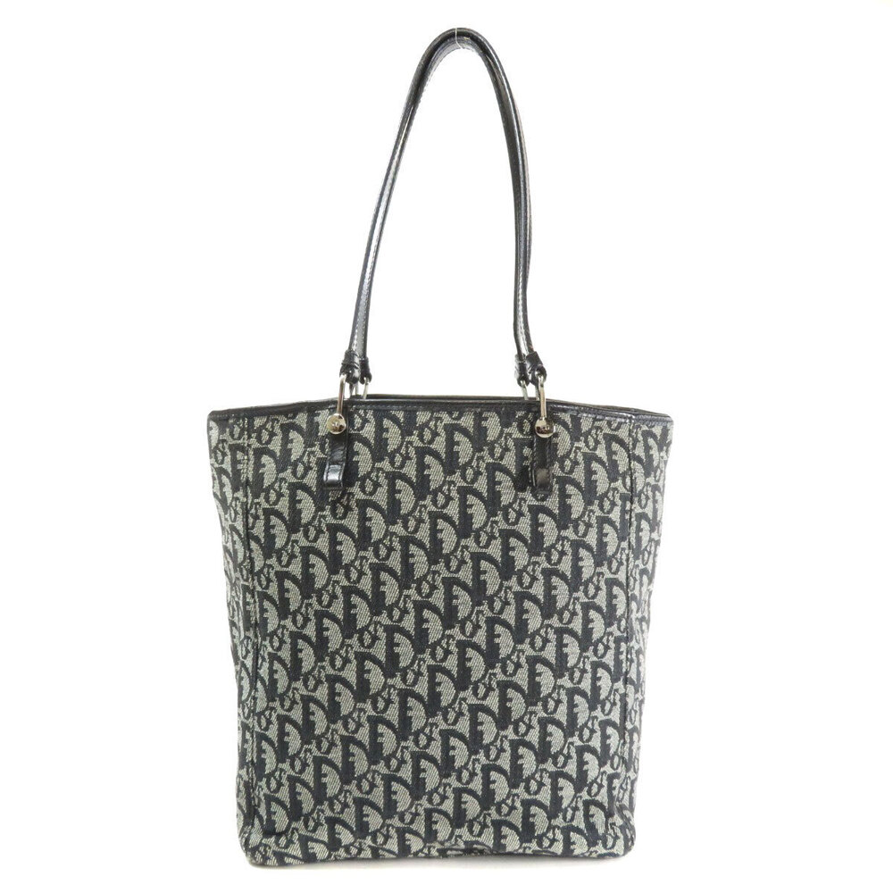 Dior Leather Tote Trotter Canvas Christian Bag Black
